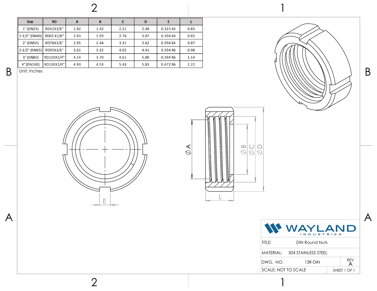 Wayland 13R-DIN DIN round nut CAD drawing