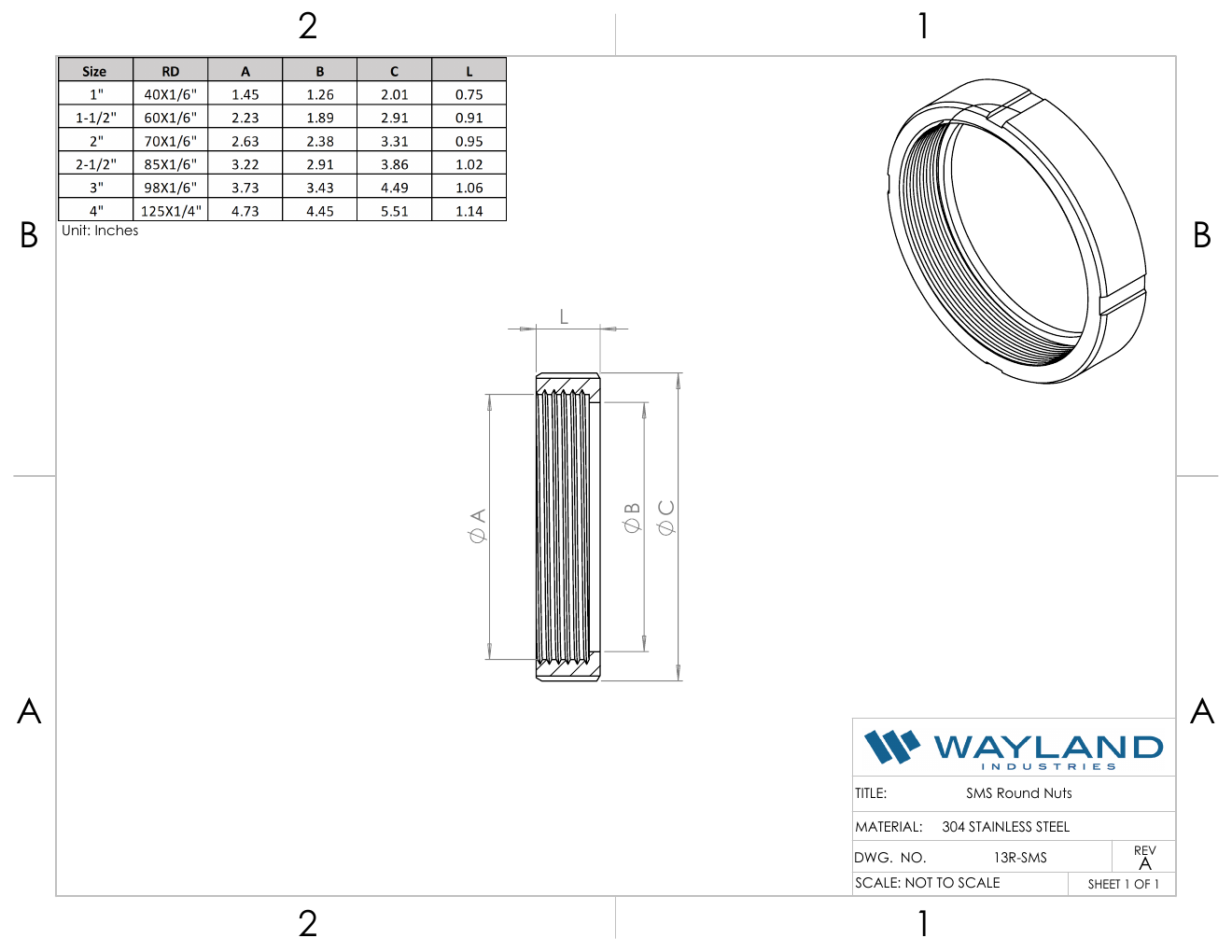 Wayland 13R-SMS SMS round nut CAD drawing