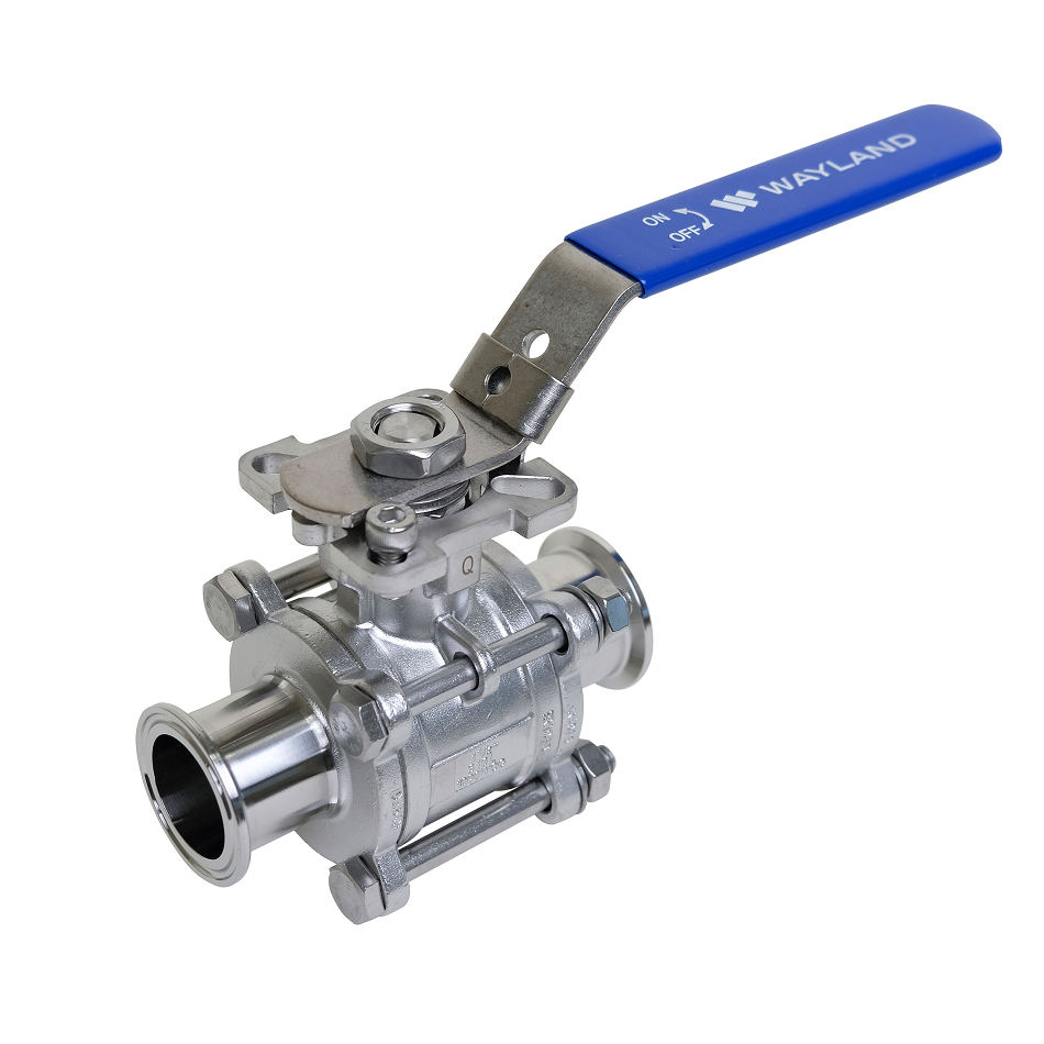 Wayland three-piece encapsulated two-way sanitary ball valve