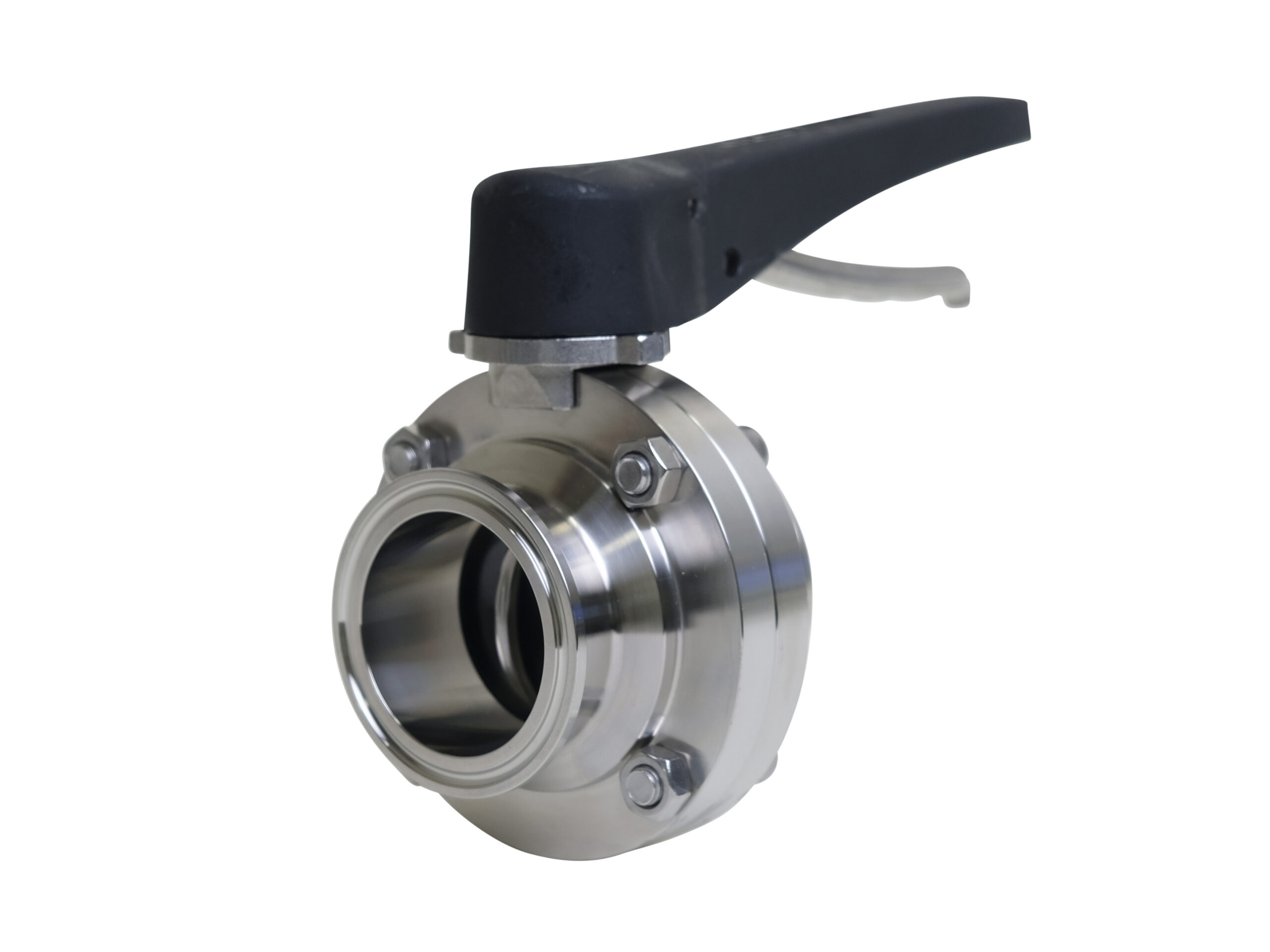 Wayland standard clamp-end butterfly valve with black plastic trigger handle (BFVTC-TP)