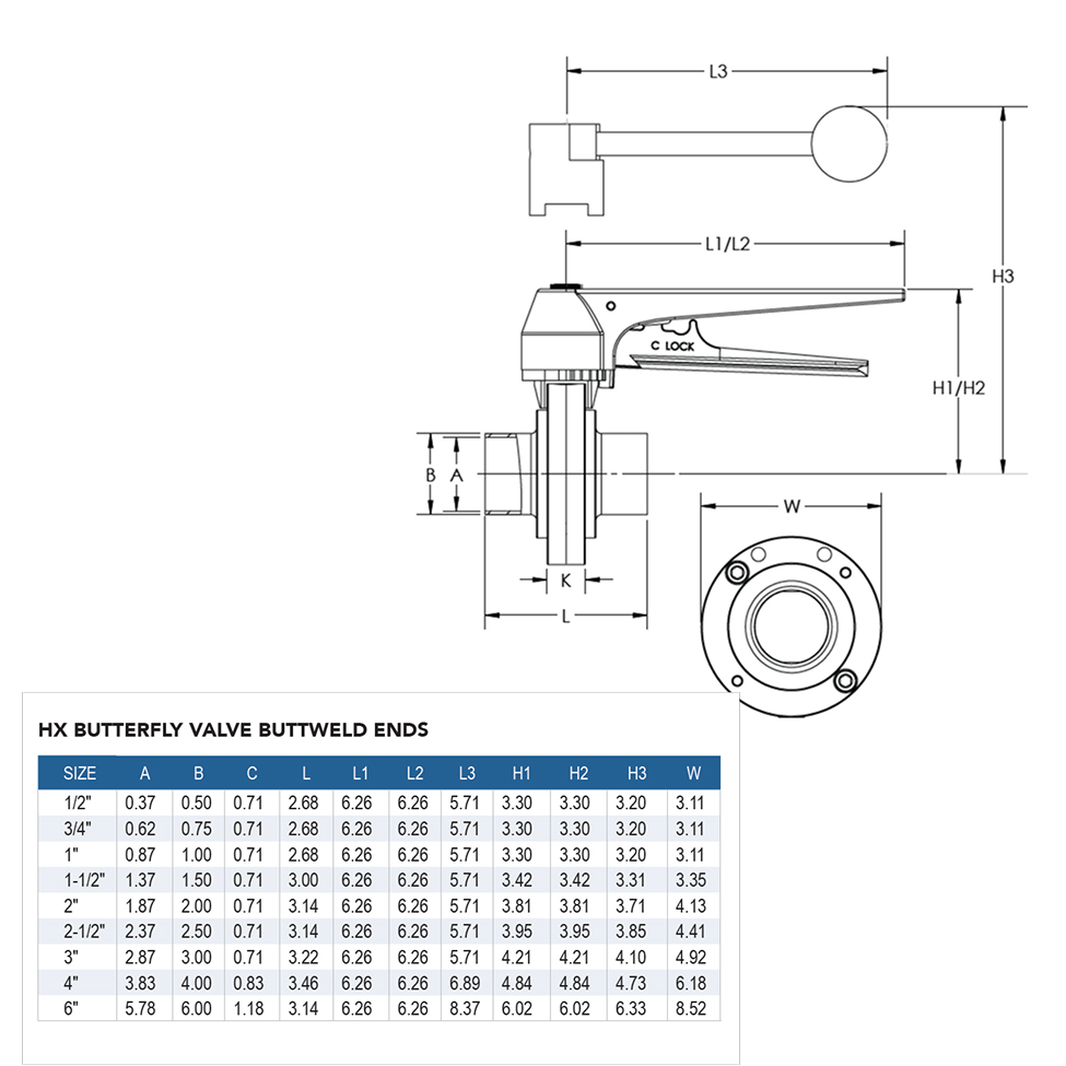 HX Butt-Weld Butterfly Valve With Black Plastic Trigger Handle (BFVHXBW-TP) - Image 6