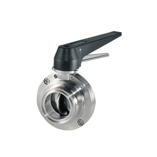 HX clamp butterfly valve with black plastic trigger handle