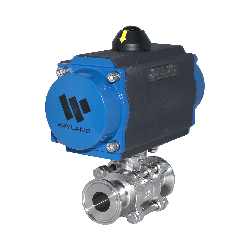Wayland actuated three-piece encapsulated clamp ball valve