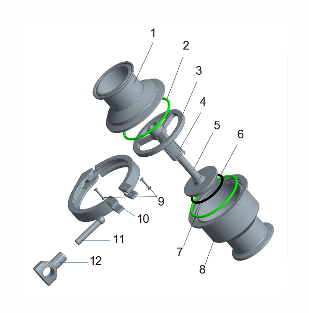 Exploded 45MP spring check valve assembly with numbered components 1 through 12