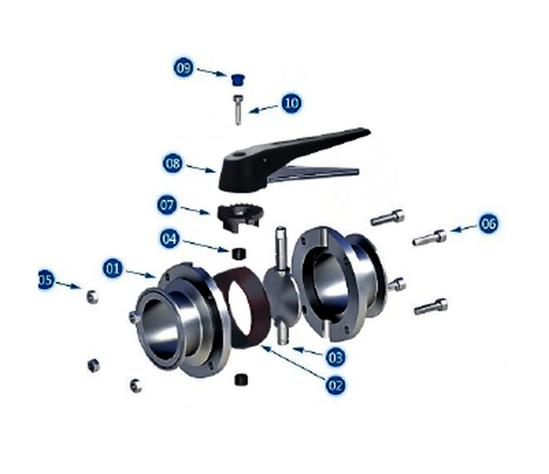 Exploded parts diagram for a Wayland standard butterfly valve